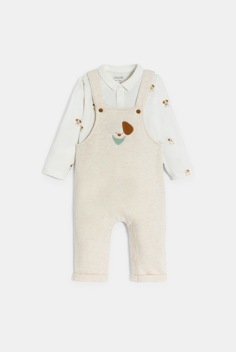 Salopette van joggingstof en jersey body met hondjes voor babyjongens 1