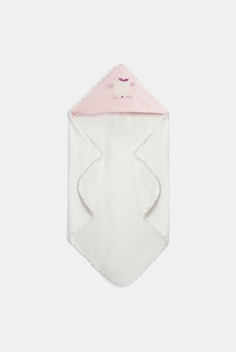 Roze badcape in badstof met muisje voor babymeisjes 1