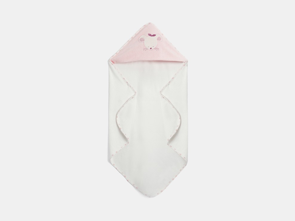 Cape de bain éponge souris rose bébé fille 1