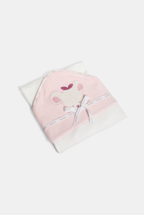 Rosa Frottee-Badecape mit Mausmotiv Kleinkind Mädchen