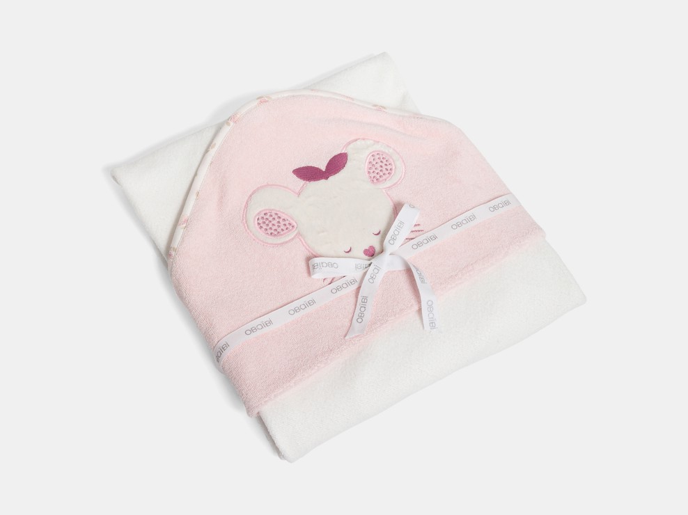Cape de bain éponge souris rose bébé fille 2