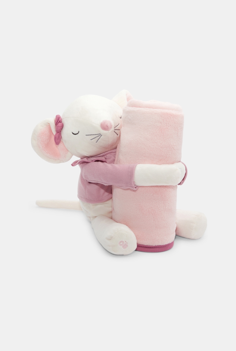 Doudou velours et plaid polaire souris rose bébé naissance 1