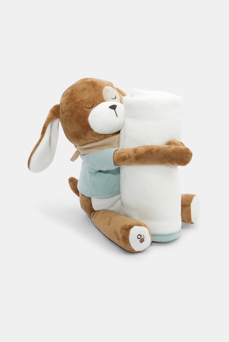 Doudou in ciniglia e plaid in pile marrone con coniglio nascita 1