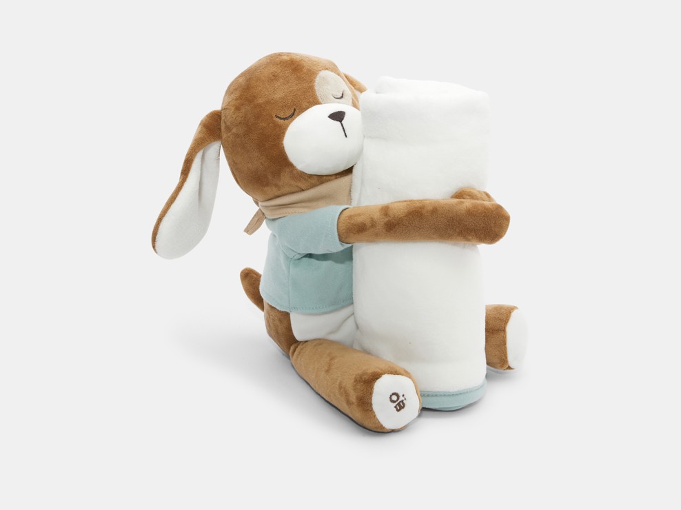 Doudou in ciniglia e plaid in pile marrone con coniglio nascita 1
