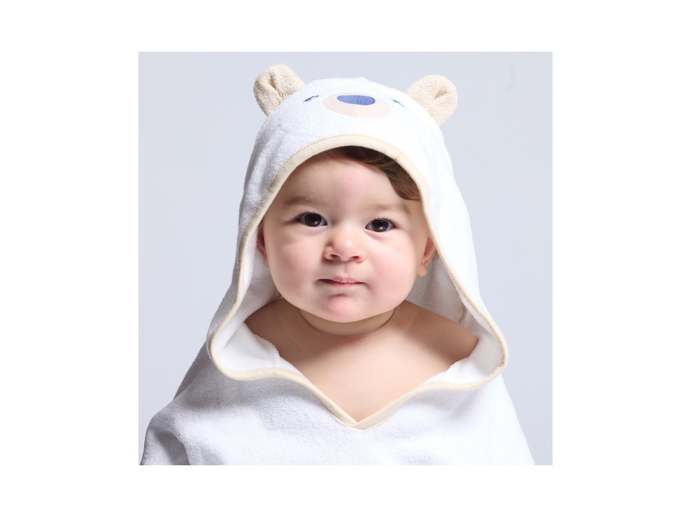 Witte uniseks badponcho van badstof met beertje voor baby's 1