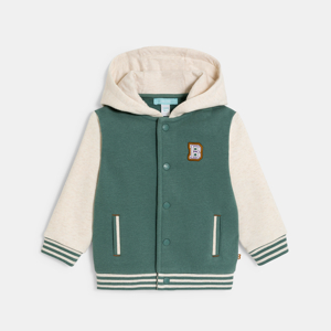 Baby boy's green fleece baseball jacket with hood 1