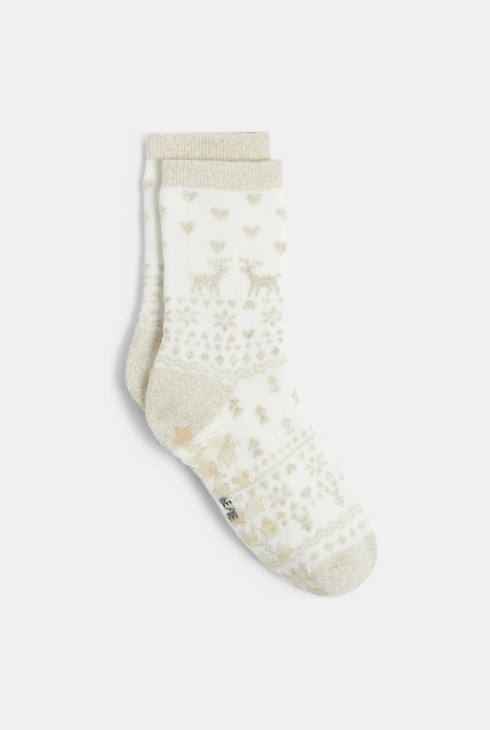 Rutschfeste ecrufarbene Weihnachtssocken für Mädchen 2