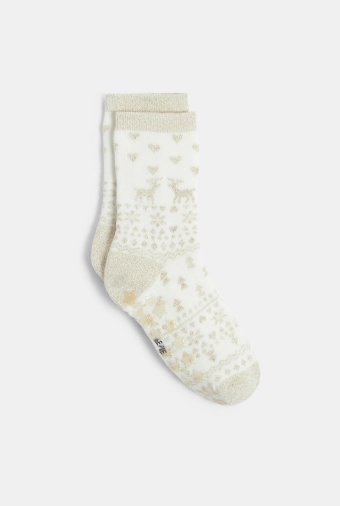 Girl's ecru antislip Christmas socks 2