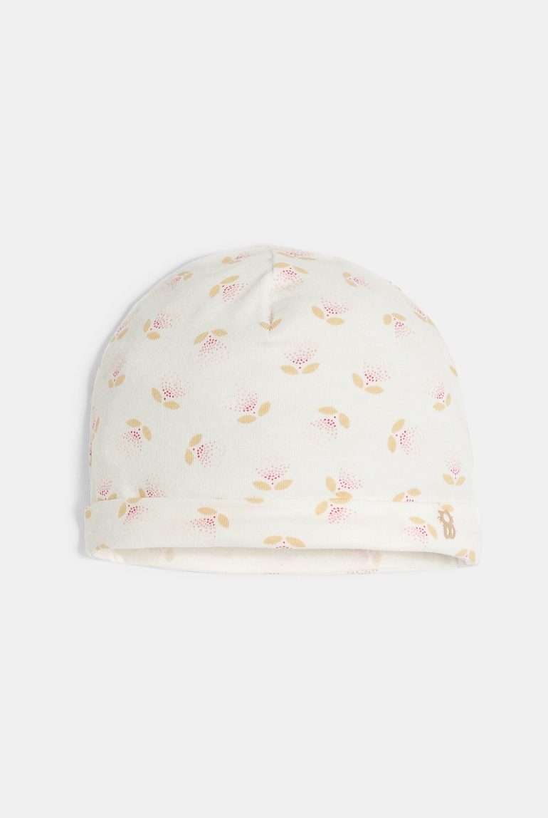 Bonnet en coton fleurs blanc bébé naissance 1