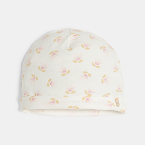 Bonnet en coton fleurs blanc bébé naissance 1