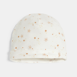 Newborn girl's white cotton star beanie 1