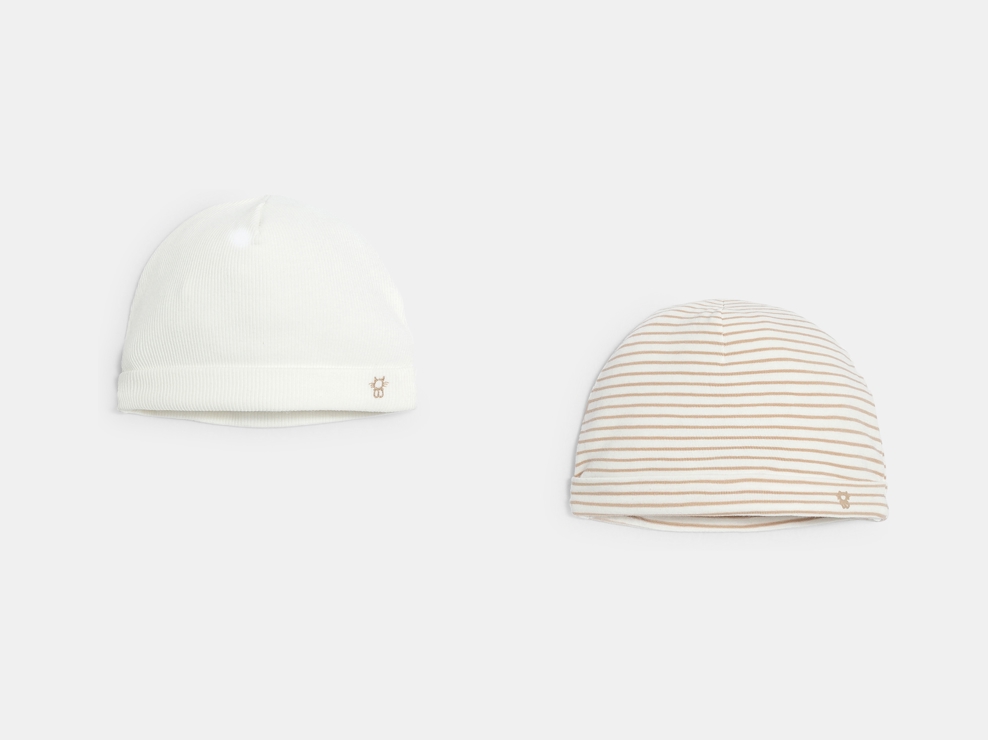 Gorros de algodón a rayas marrón bebé recién nacido niño (pack de 2) 1
