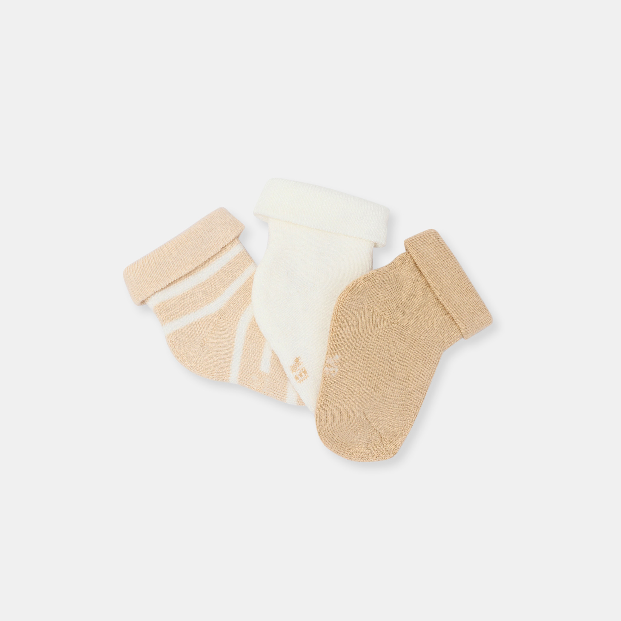 Lot De 3 Paires De Chaussettes Bébé – Coloris Beige | Taille 0-6 Mois – Petit Coeur Salé