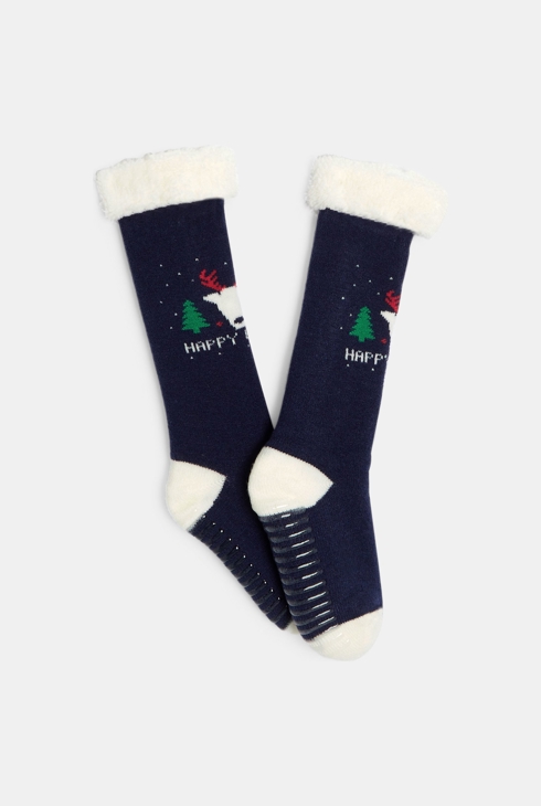 Chaussettes anti-dérapantes bleu marine Garçon