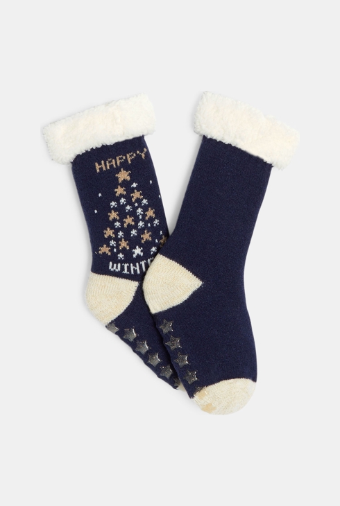 Chaussettes anti-dérapantes bleu marine Fille