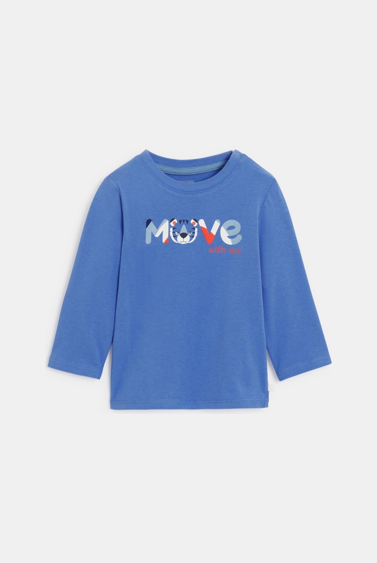 Camiseta de algodón de manga larga con animales azul para bebé niño 1