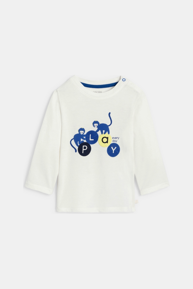 T-shirt coton manches longues animaux blanc bébé garçon 1
