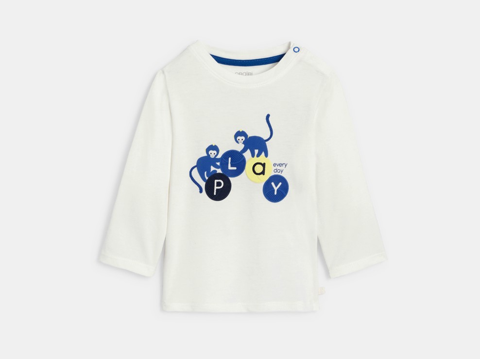T-shirt coton manches longues animaux blanc bébé garçon 1