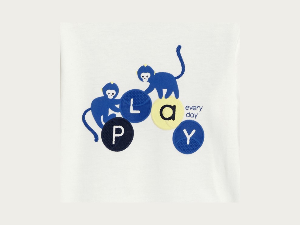 Weißes Langarm-T-Shirt aus Baumwolle mit Tiermotiv für kleine Jungen 2