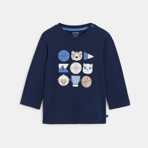 Camiseta de algodón de manga larga con animales azul para bebé niño 1