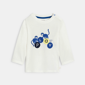 Baby boy's white long-sleeve cotton animal T-shirt 1