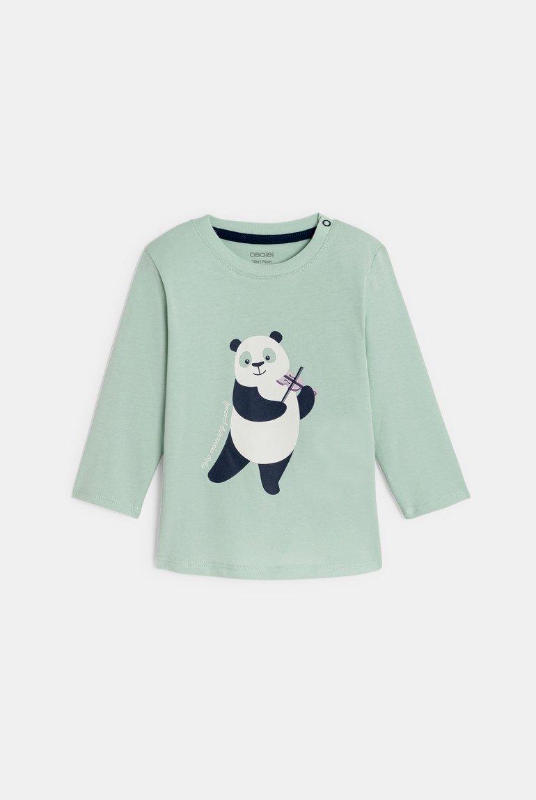T-shirt manches longues animaux musiciens vert bébé garçon 1
