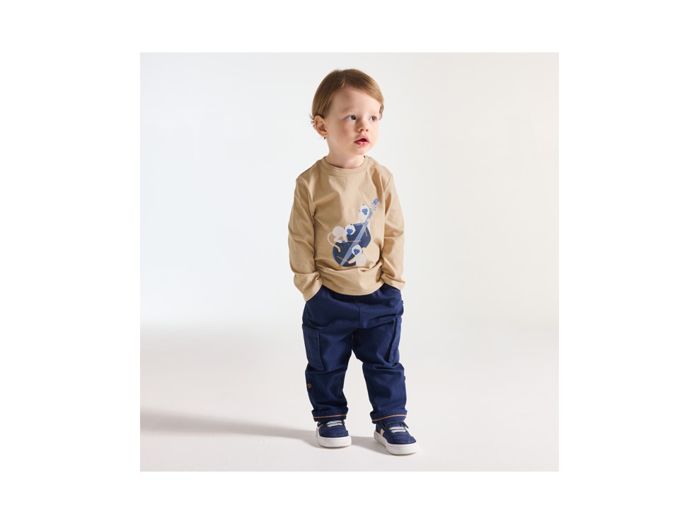 T-shirt a maniche lunghe beige con animali musicisti neonato 1
