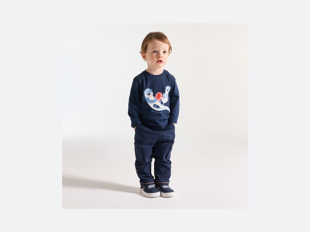 Camiseta de manga larga con animales músicos azul para bebé niño 1