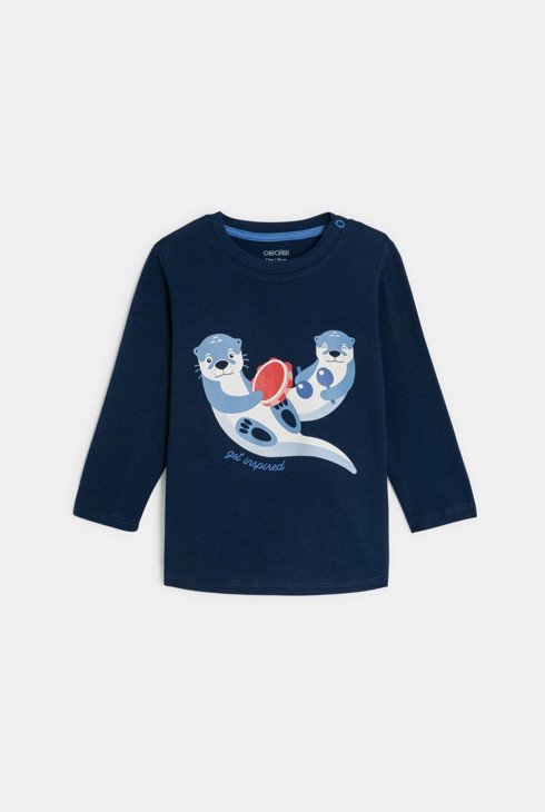 Blaues Langarm-T-Shirt mit Tieren als Musikern für kleine Jungen 2