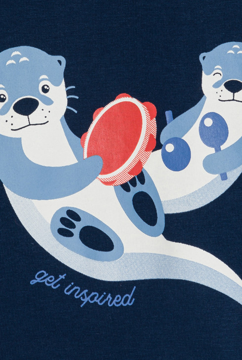 Blaues Langarm-T-Shirt mit Tieren als Musikern für kleine Jungen