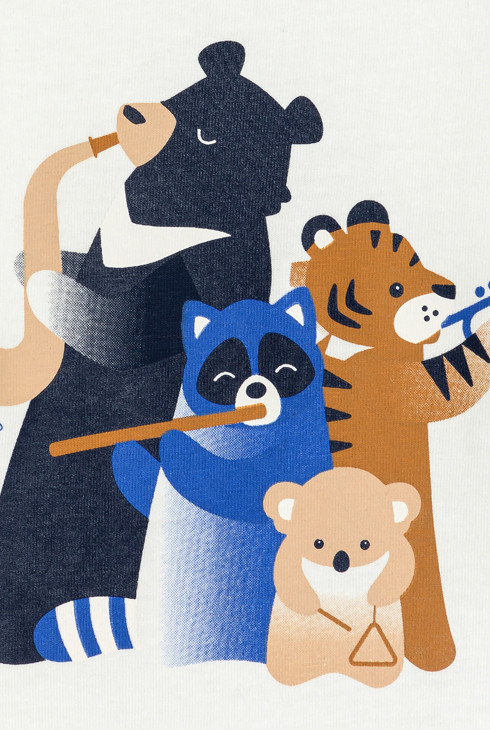 Weißes Langarm-T-Shirt mit Tieren als Musikern für kleine Jungen 2