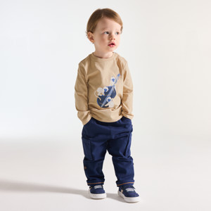 Beiges Langarm-T-Shirt mit Tieren als Musikern für kleine Jungen
