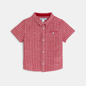 Chemise rayée coton et lin rouge bébé garçon 1