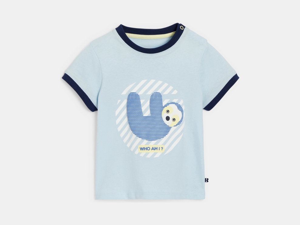 T-shirt paresseux bleu bébé garçon 1