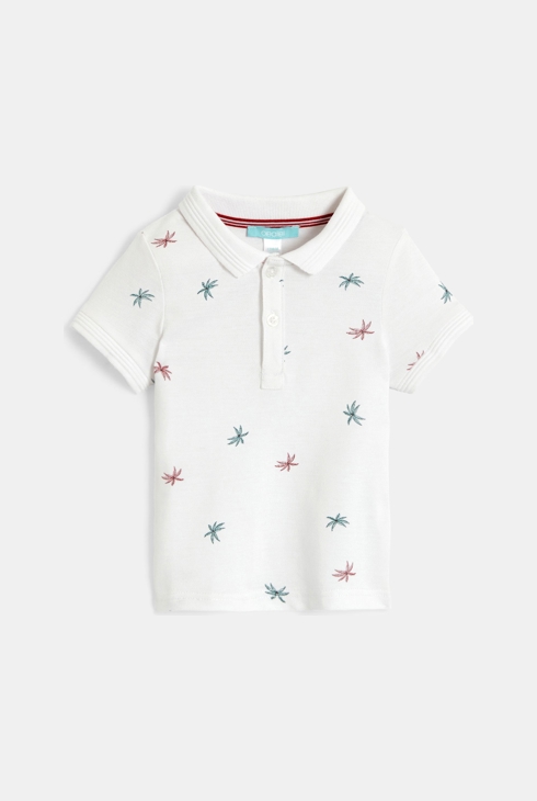Weißes Poloshirt aus Piquéstoff mit Palmen Kleinkind Junge 1