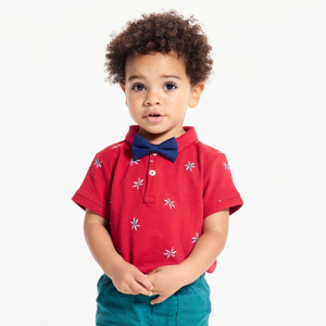 Baby boy's red piqué polo shirt with palm trees 1