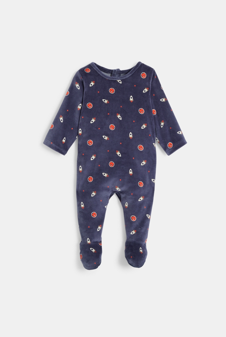 Tutina pigiama blu navy con razzo neonato 1