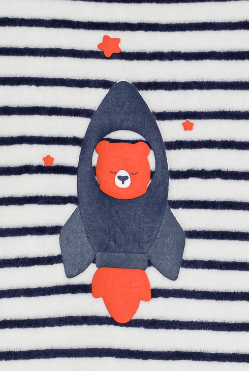 Baby boy's striped blue velvet rocket sleepsuit 2