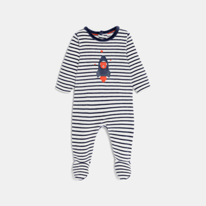 Baby boy's striped blue velvet rocket sleepsuit 1