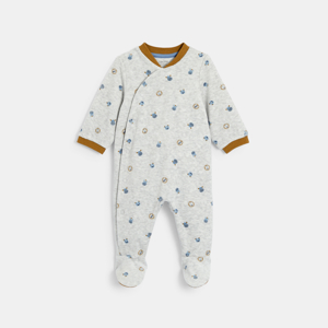 Baby boy's grey velvet animal sleepsuit 1