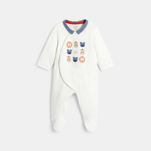 Baby boy's white velvet animal sleepsuit 1