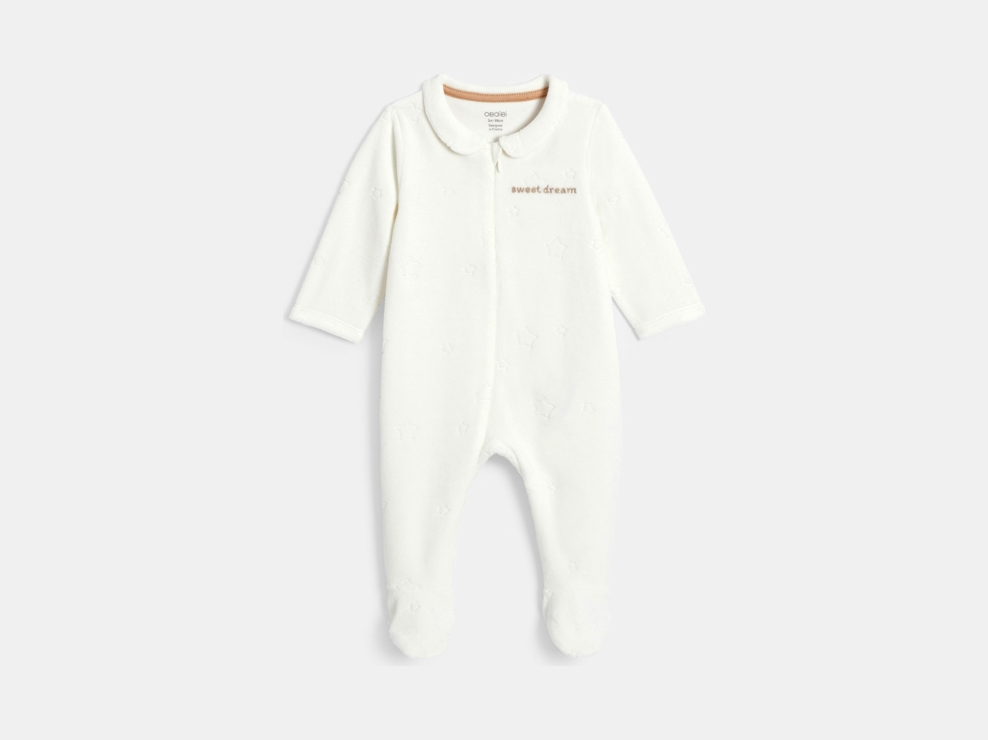 Dors-bien zippé étoiles brodées velours blanc bébé garçon 1