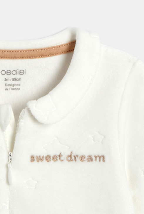 Weißer Strampler aus Samt mit Reißverschluss, Stickereien und Sternen Kleinkind Junge 2