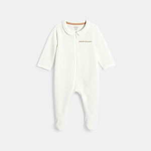 Baby boy's white zipped velvet sleepsuit with embroidered stars 1