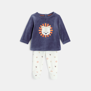 Pyjama velours lion bleu bébé garçon 1