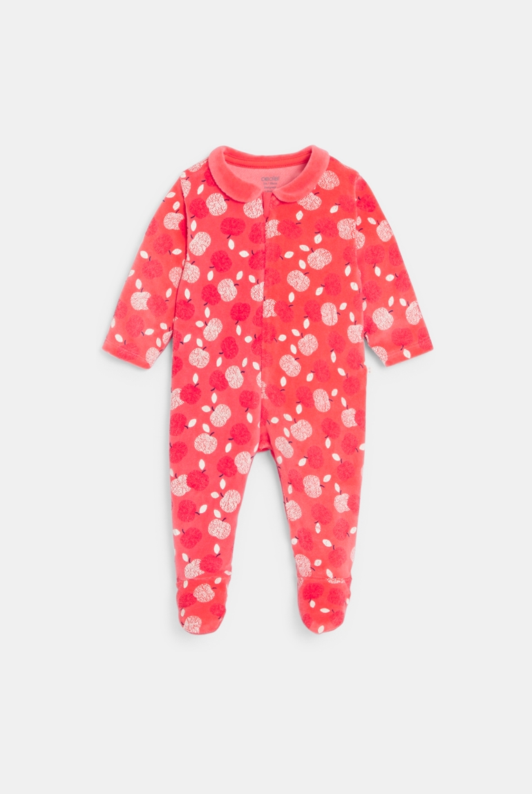 Dors-bien velours pomme rouge bébé fille 1