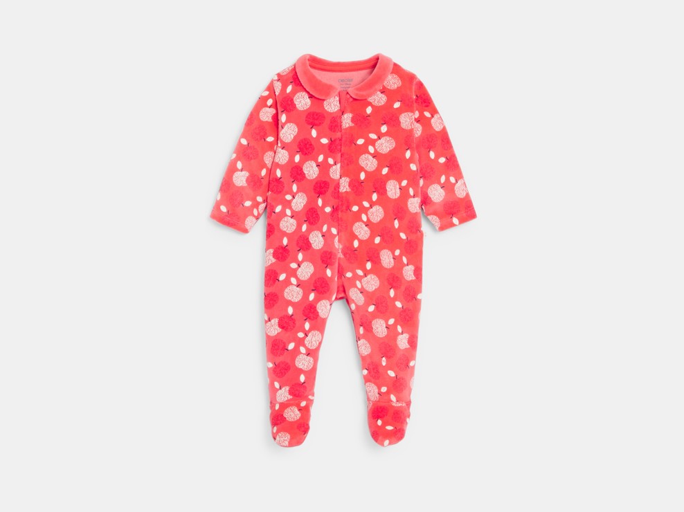 Dors-bien velours pomme rouge bébé fille 1