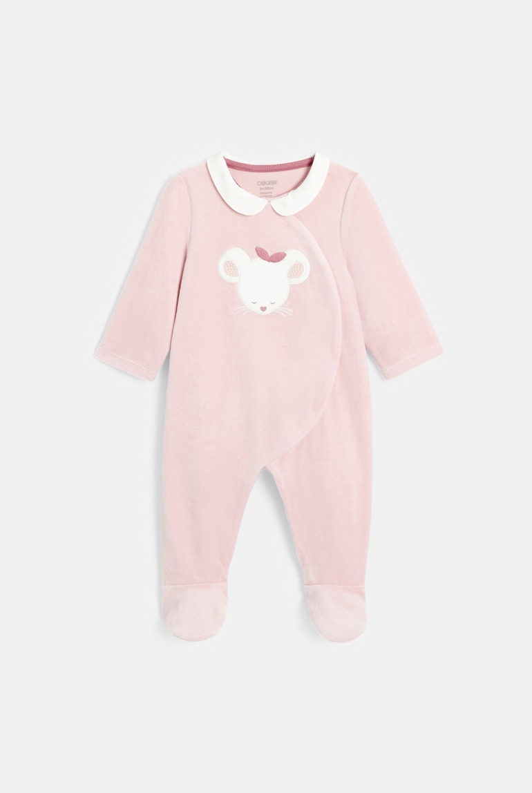Dors-bien velours souris rose bébé fille 1