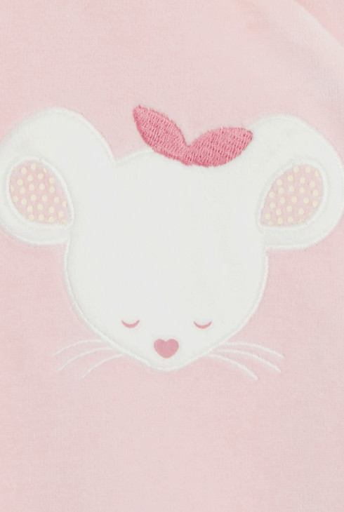 Rosa Strampler aus Samt mit Mausmotiv Kleinkind Mädchen 2