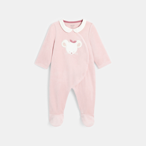 Baby girl's pink velvet mouse sleepsuit 1